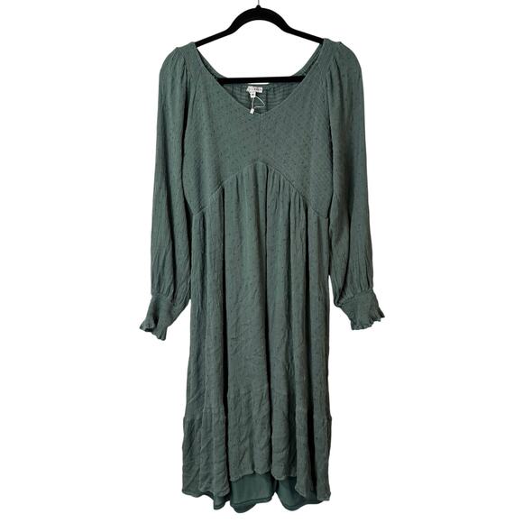 Baltic Born Women's Lainey Smocked Midi Dress Sage Green 3X Long Sleeve Lined - Picture 1 of 9